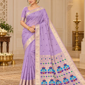 Lavender Jamdani Paithani Style Saree with Multicolour Peacock Pallu